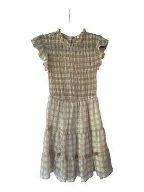 Blu Pepper Cream Gingham Smocked Midi Dress
